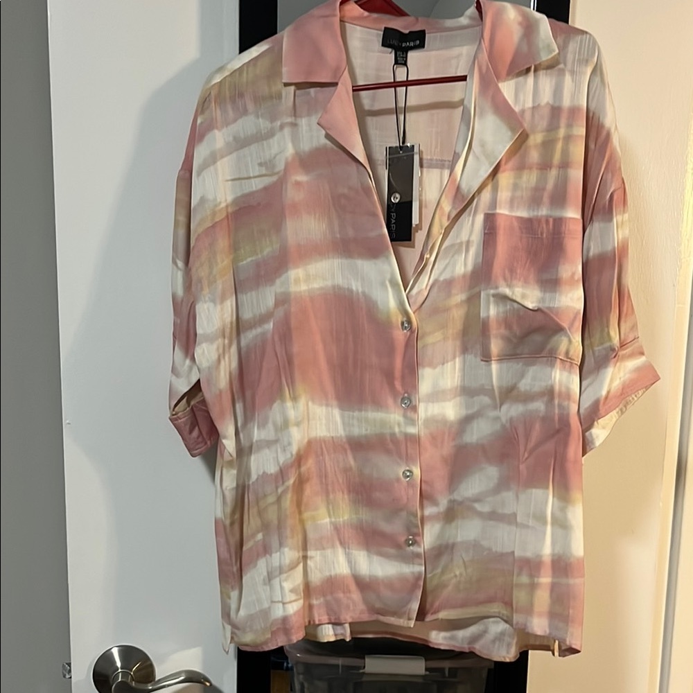 Lucy Paris Pink and Cream Button-Up Shirt